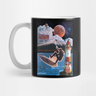 Retro Funny Collage Surfer Motel with 2 Moons Mug